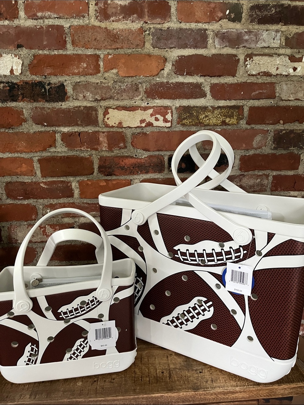 Bogg bagsSporty White & Brown Football Print Tote Bag